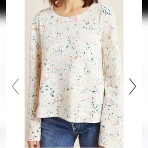 Maeve Anthropologie Paint Splatter Confetti Sweatshirt Medium Cream 100% Cotton